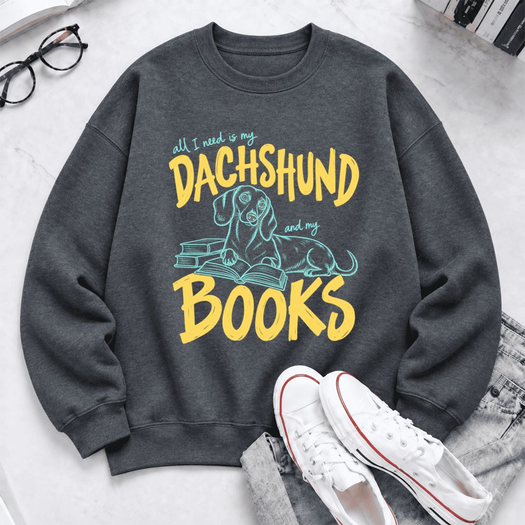 All I Need Is My Dachshund And My Books Softstyle Sweatshirt | Gift Dark Heather