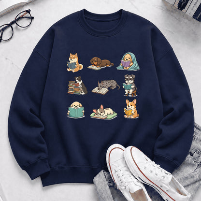 Funny Dogs Reading Crewneck Sweatshirt | Reader Gift Navy
