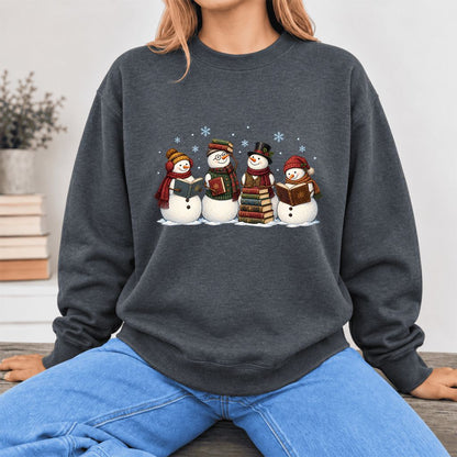 Bookish Snowman Club Softstyle Sweatshirt | Christmas Book Lover Gift Dark Heather