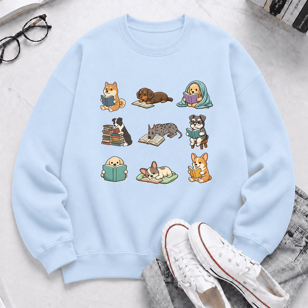 Funny Dogs Reading Crewneck Sweatshirt | Reader Gift Light Blue