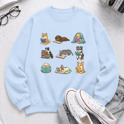 Funny Dogs Reading Crewneck Sweatshirt | Reader Gift Light Blue