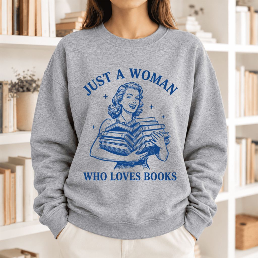 Just A Woman Who Loves Books Softstyle Sweatshirt | Reader Gift Sport Grey
