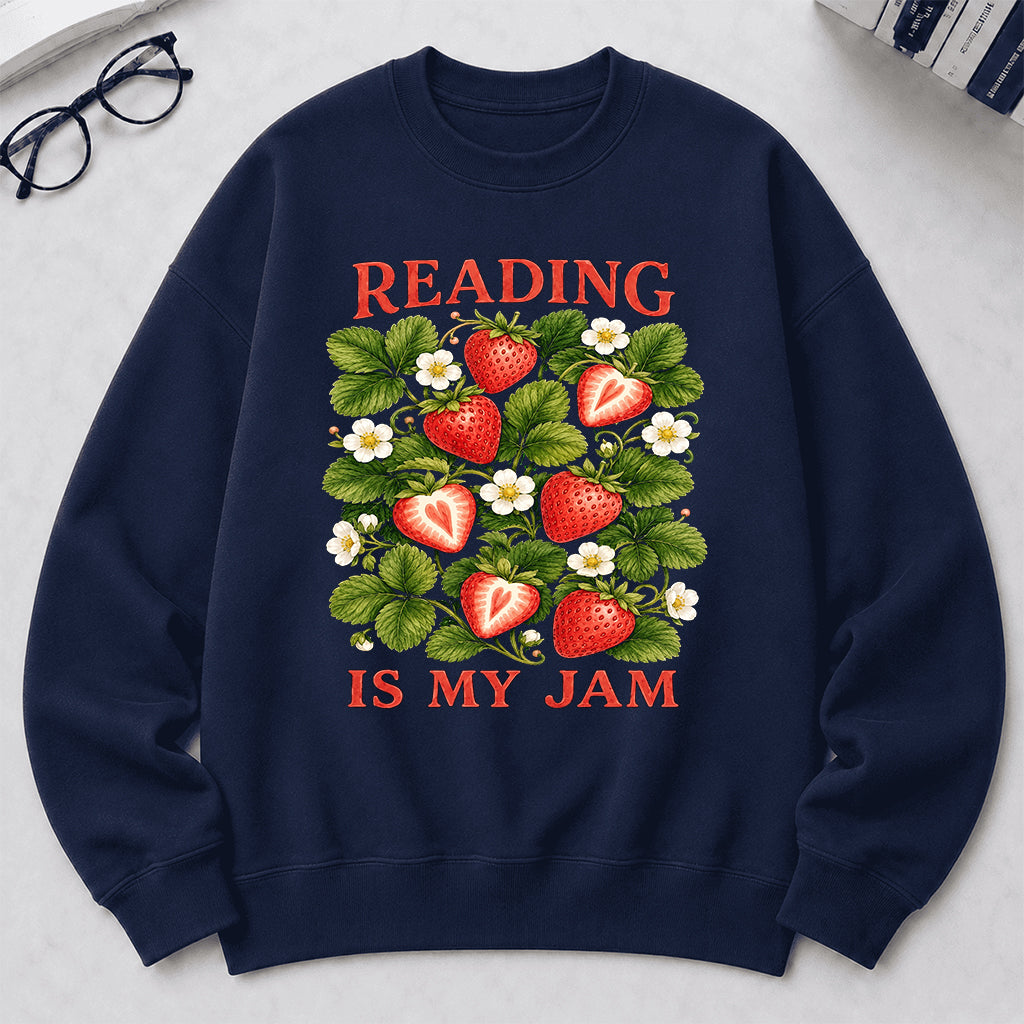 Reading Is My Jam Crewneck Sweatshirt | Reader Gift Navy
