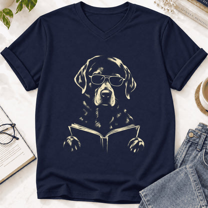 Labrador Retriever Reading Book Ultra-Soft V-Neck | Dog Mom Reader Gift Navy