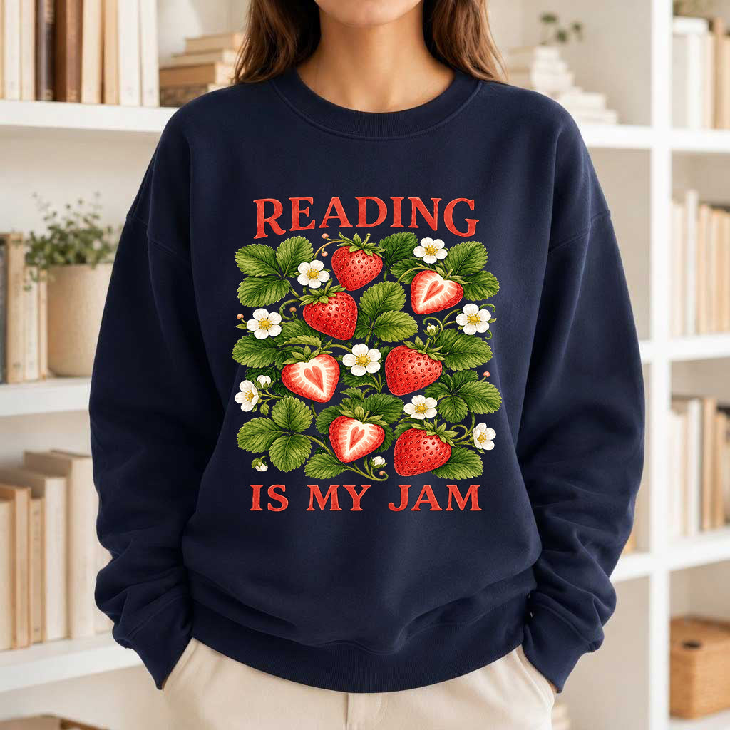 Reading Is My Jam Crewneck Sweatshirt | Reader Gift Navy
