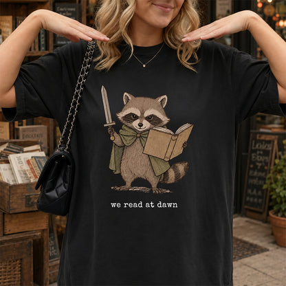 Funny Raccoon Reading Softstyle T-Shirt | Book Lover Gift Black