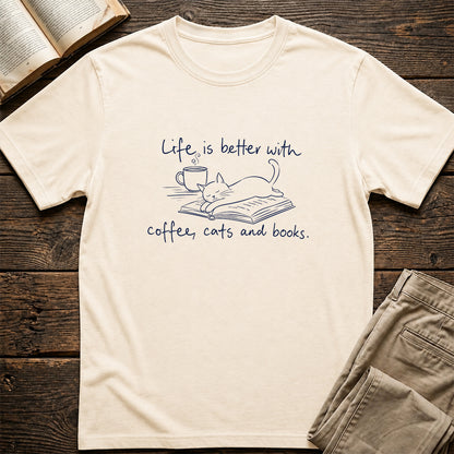 Funny Cats and Books Design Softstyle T-Shirt | Book Lover Gift Natural