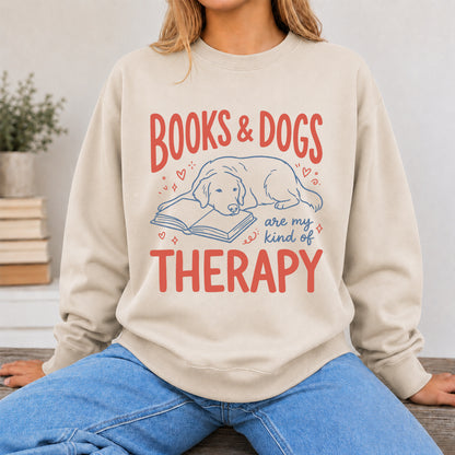 Give Me Books & Dogs Crewneck Sweatshirt | Dog Lover & Reader Gift Sand