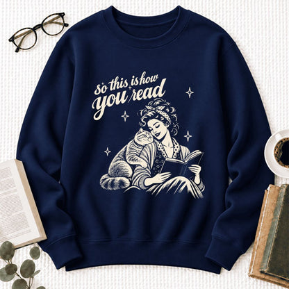 How You Read British Shorthair Softstyle Sweatshirt | Cozy Book & Cat Lover Gift Navy