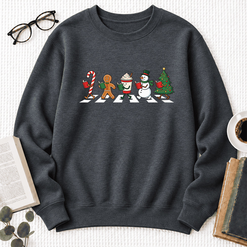 Christmas Reading Parade Softstyle Sweatshirt | Christmas Gift For Readers Dark Heather