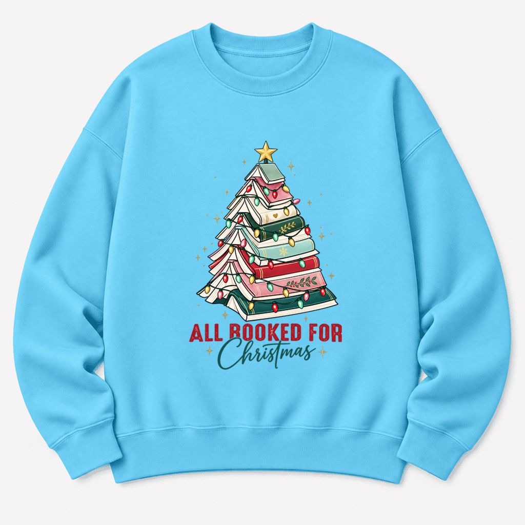 All Booked For Christmas Softstyle Sweatshirt | Christmas Book Lover Gift Sky