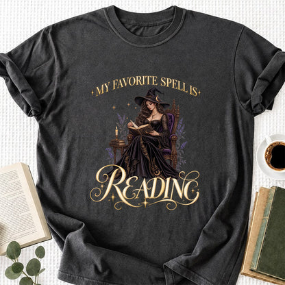 My Favorite Spell Is Reading Printed T-Shirt | Halloween Fantasy Book Lover Gift Dark Heather