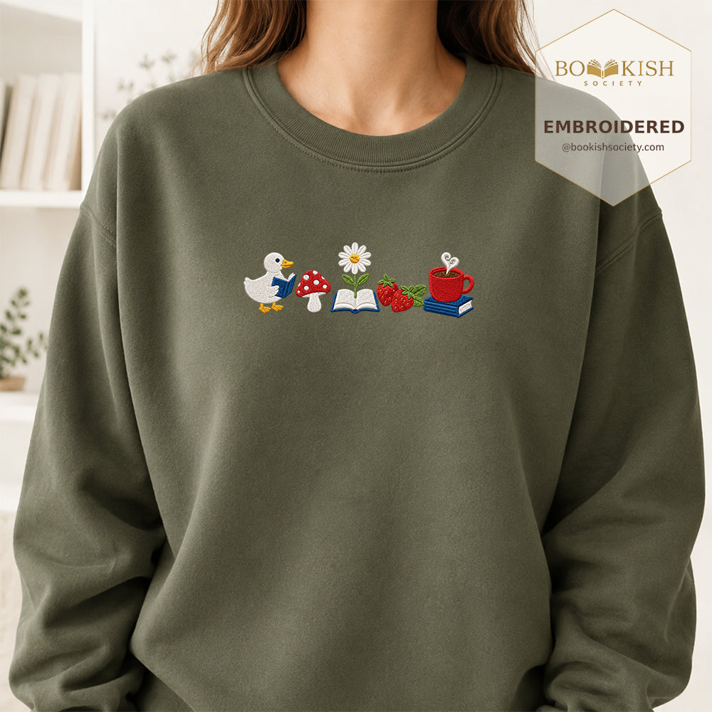 Duck Mushroom Embroidered Sweatshirt | Reader Gift Military Green