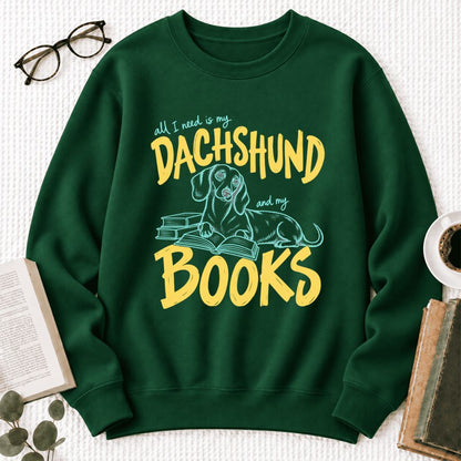 All I Need Is My Dachshund And My Books Softstyle Sweatshirt | Gift Forest Green