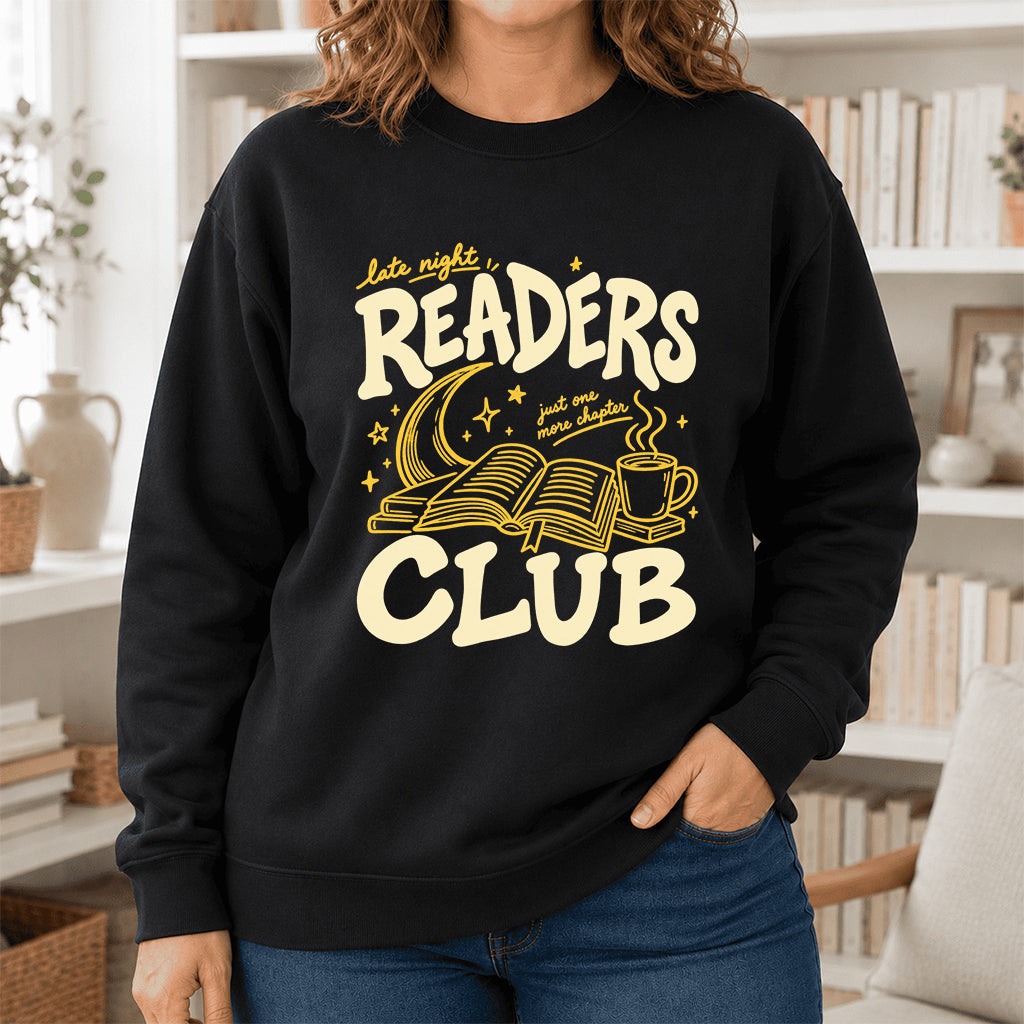 Late Night Readers Club Crewneck Sweatshirt | Reader Gift Black