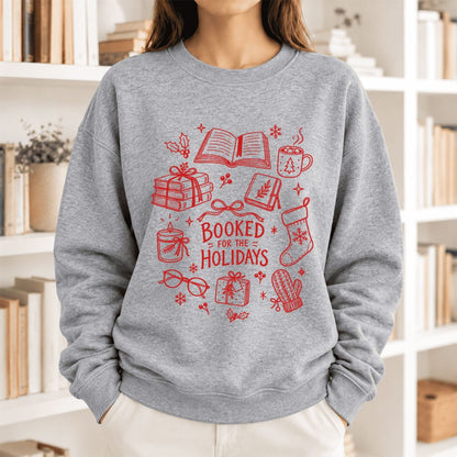 Booked For The Holidays Softstyle Sweatshirt | Christmas Book Lover Gift Sport Grey
