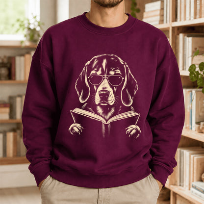 Beagle Reading Book Crewneck Sweatshirt | Reader Gift Maroon