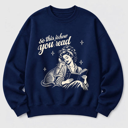 How You Read Abyssinian Softstyle Sweatshirt | Cozy Cat Lover Reader Gift Navy