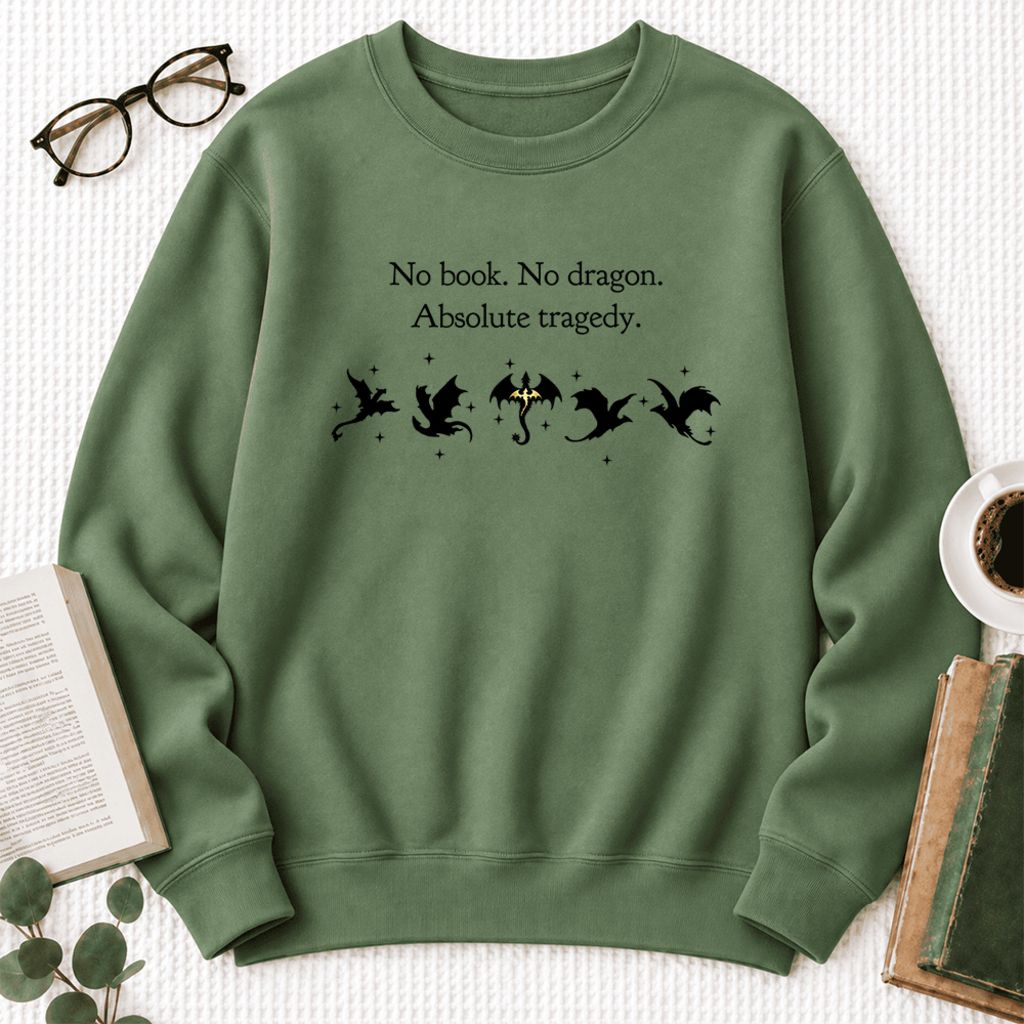 No Book, No Dragon Softstyle Sweatshirt | Fantasy Reader Gift Military Green