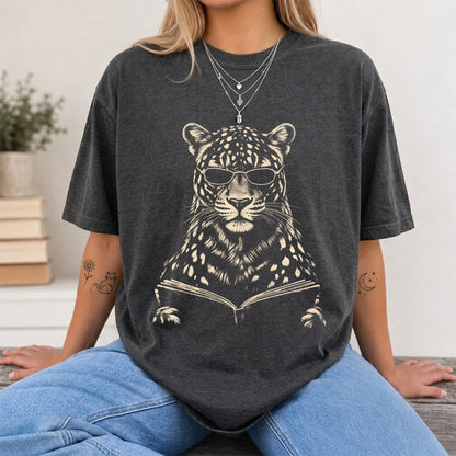 Leopard Reading Book Softstyle T-Shirt | Book Lover Gift Dark Heather