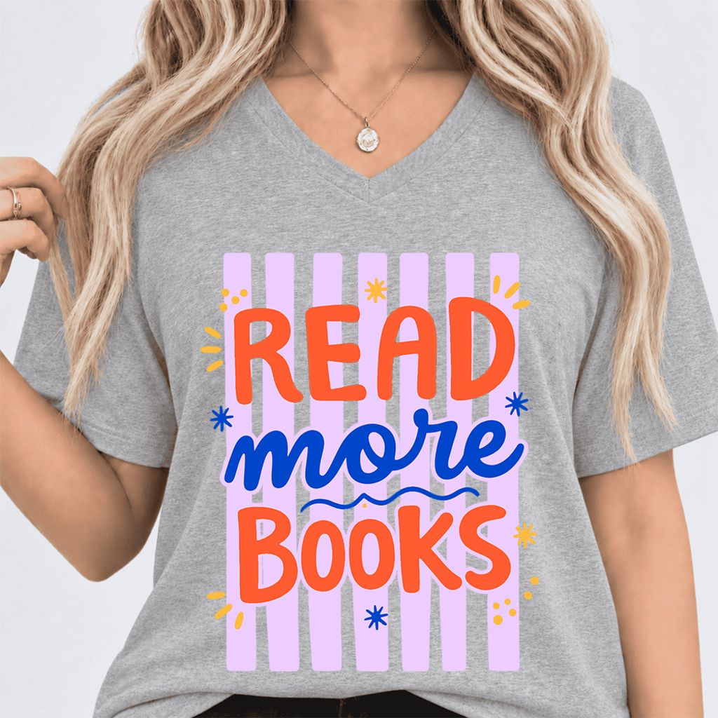 Read More Books Ultra-Soft V-Neck | Energizing Book Lover Gift Athletic Heather
