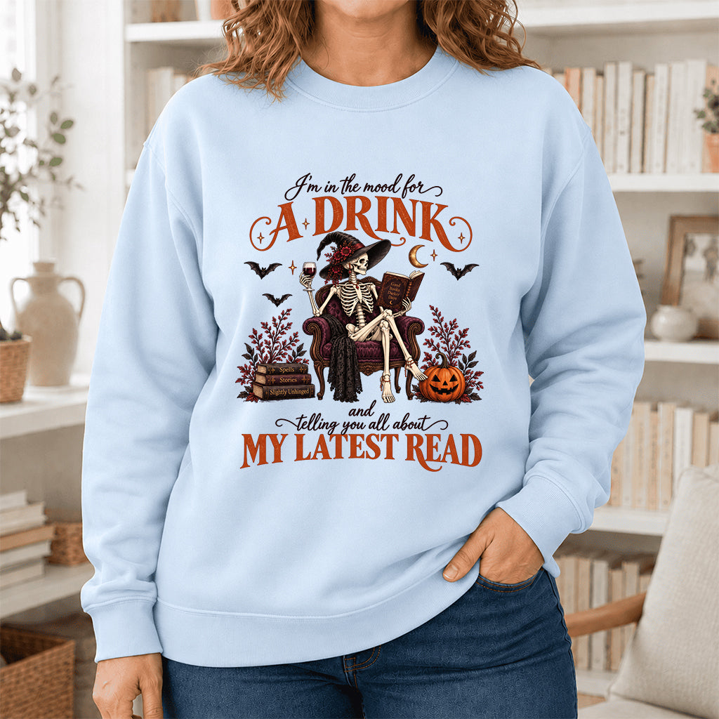 Telling You All About My Lastest Read Printed Sweatshirt | Halloween Reader Gift Light Blue