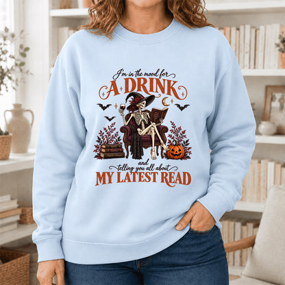 Telling You All About My Lastest Read Printed Sweatshirt | Halloween Reader Gift Light Blue
