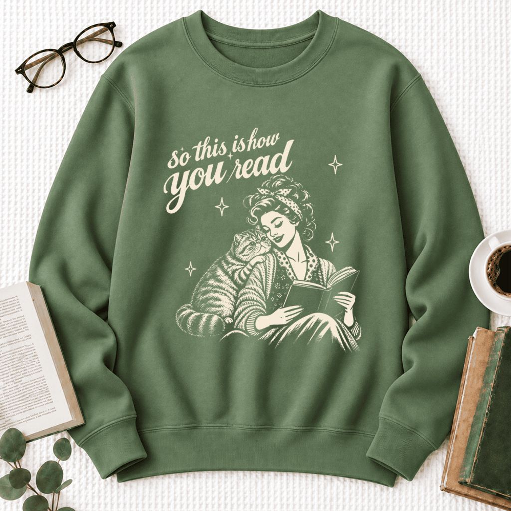 How You Read Exotic Shorthair Softstyle Sweatshirt | Cozy Cat Lover Reader Gift Military Green
