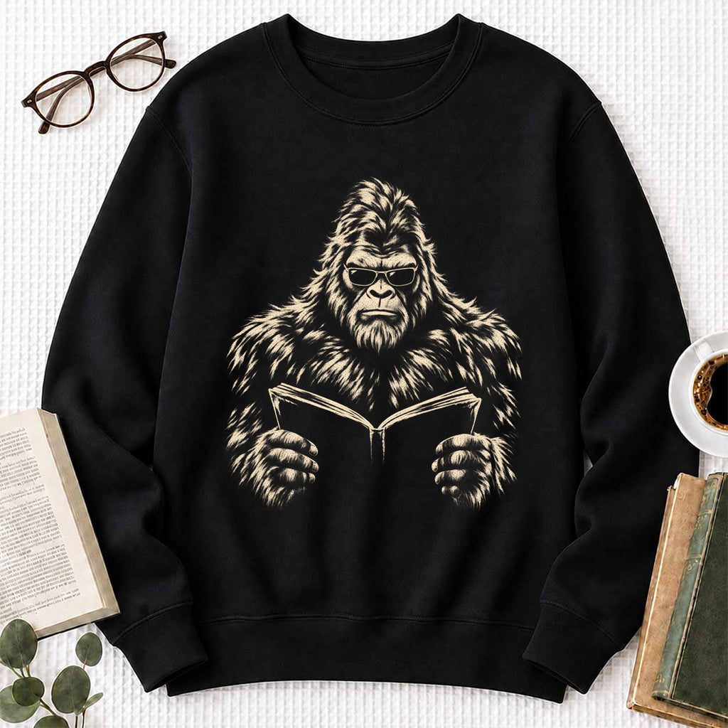 Big Foot Reading Book Crewneck Sweatshirt | Reader Gift Black