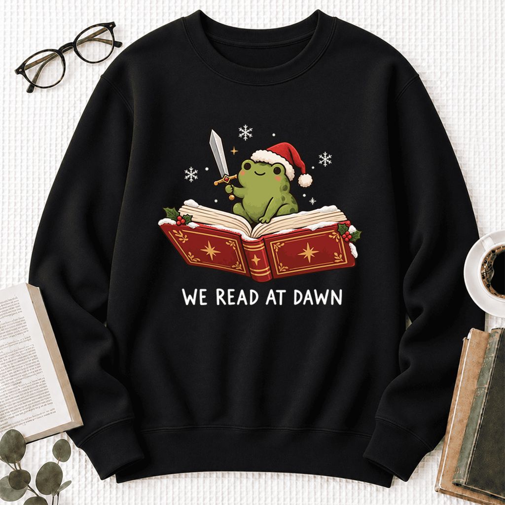 We Read At Dawn Frog Softstyle Sweatshirt | Christmas Book Lover Gift Black
