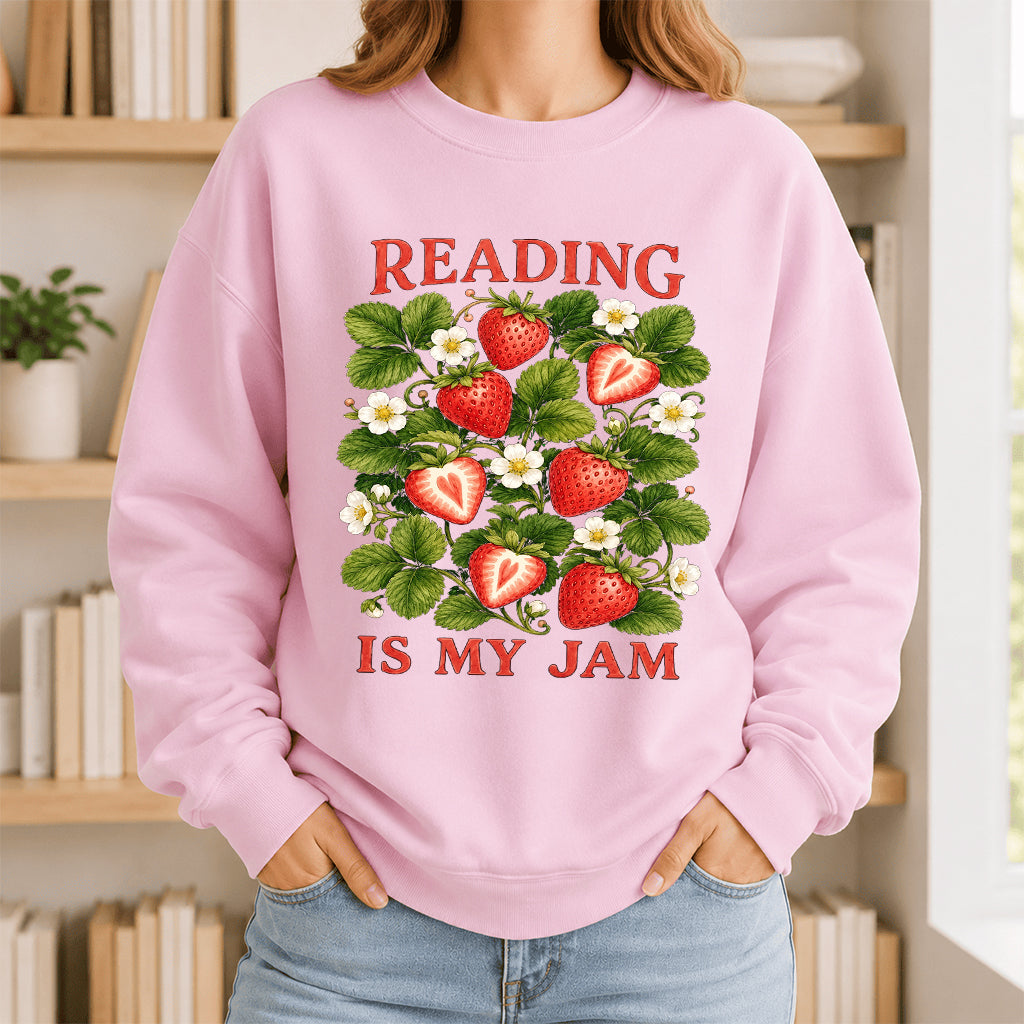 Reading Is My Jam Crewneck Sweatshirt | Reader Gift Light Pink