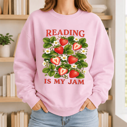Reading Is My Jam Crewneck Sweatshirt | Reader Gift Light Pink