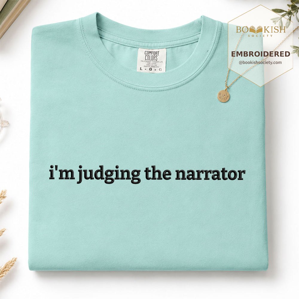 Embroidered I’m Judging The Narrator Comfort Color® T-shirt Book Lover Gift Chalky Mint