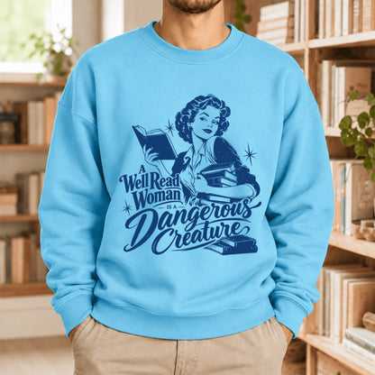 A Well Read Woman Is A Dangerous Creature Softstyle Sweatshirt | Feminist Gift Sky