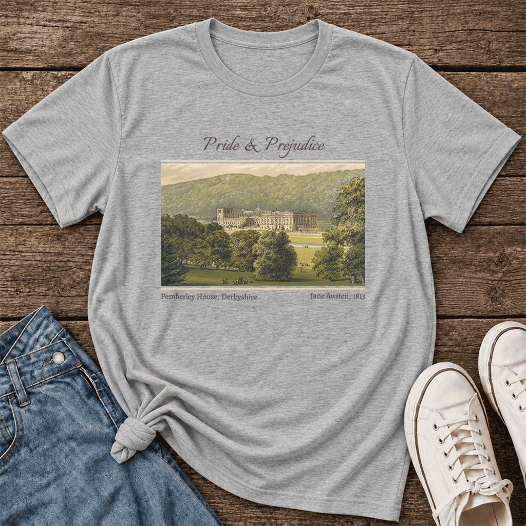 Pemberley House Pride And Prejudice Ultra-Soft Cotton T-Shirt | Gift Athletic Heather
