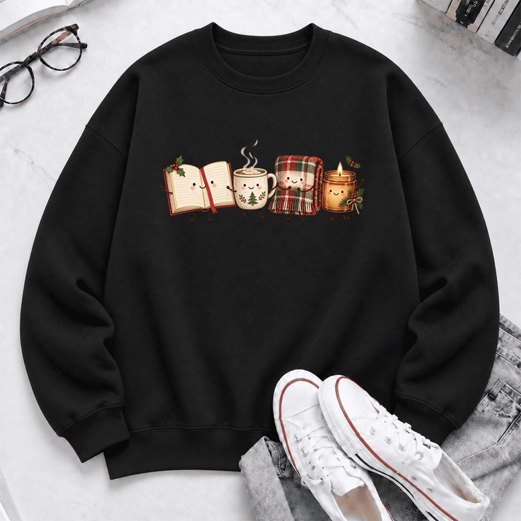 Christmas Cozy Club Softstyle Sweatshirt | Christmas Reader Gift Black