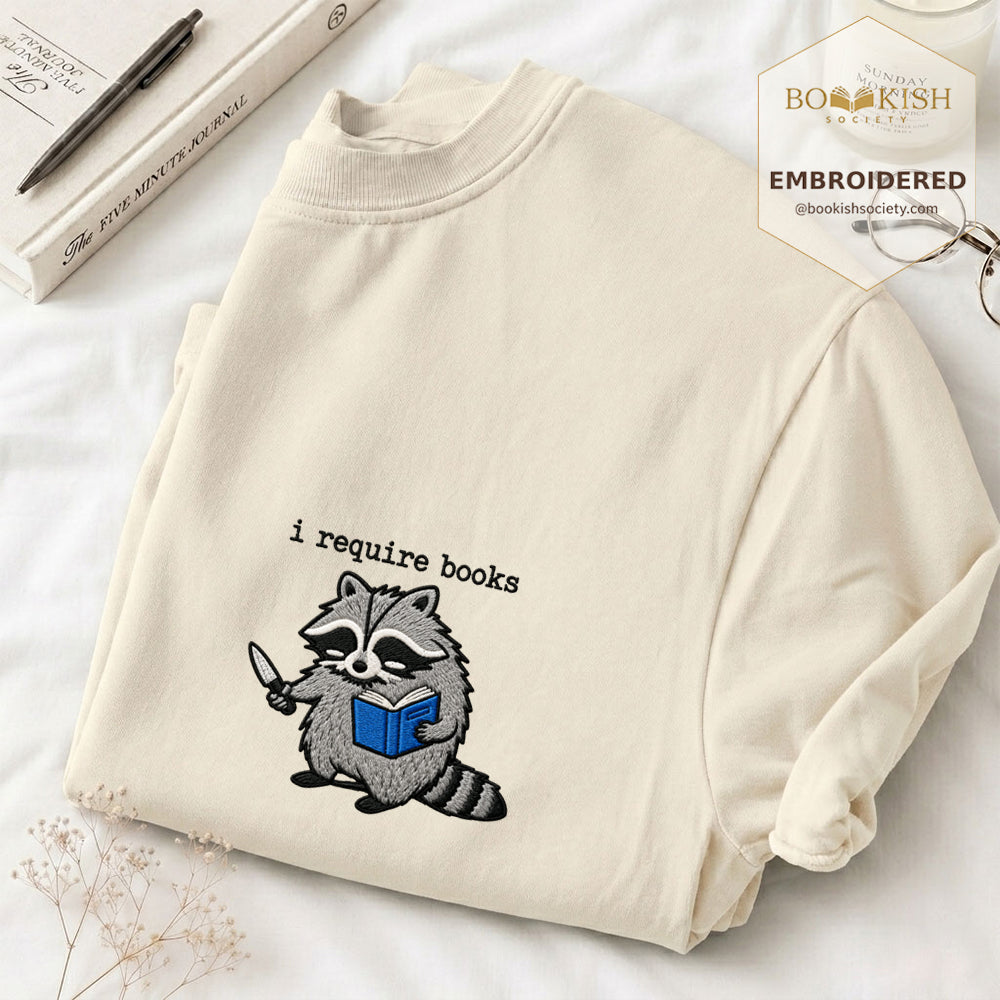 Embroidered I Require Books Comfort Color® T-shirt Book Lover Gift Ivory