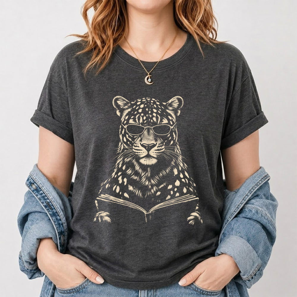 Leopard Reading Book Softstyle T-Shirt | Book Lover Gift Dark Heather