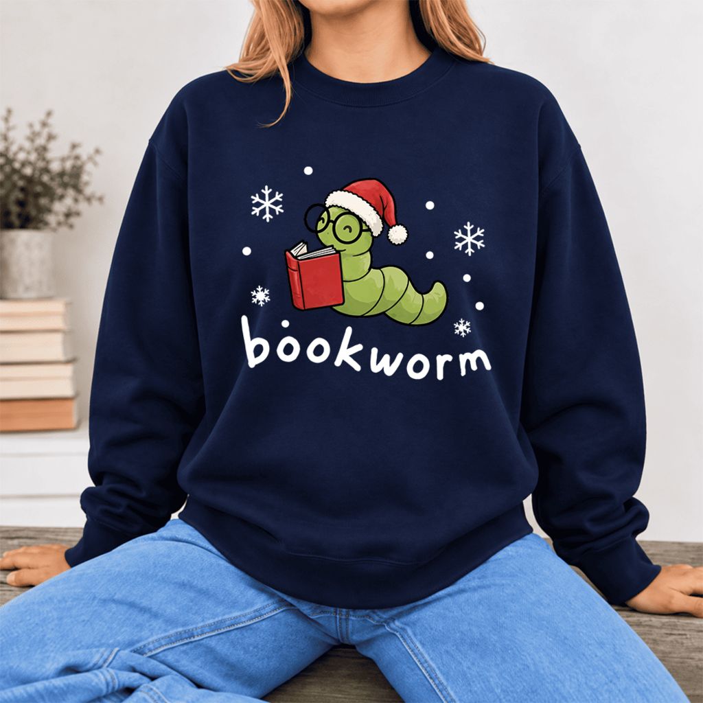 Christmas Bookworm Softstyle Sweatshirt | Christmas Book Lover Gift Navy