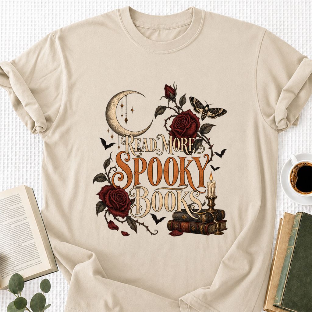 Read More Spooky Books Printed T-Shirt | Halloween Book Lover Gift Sand