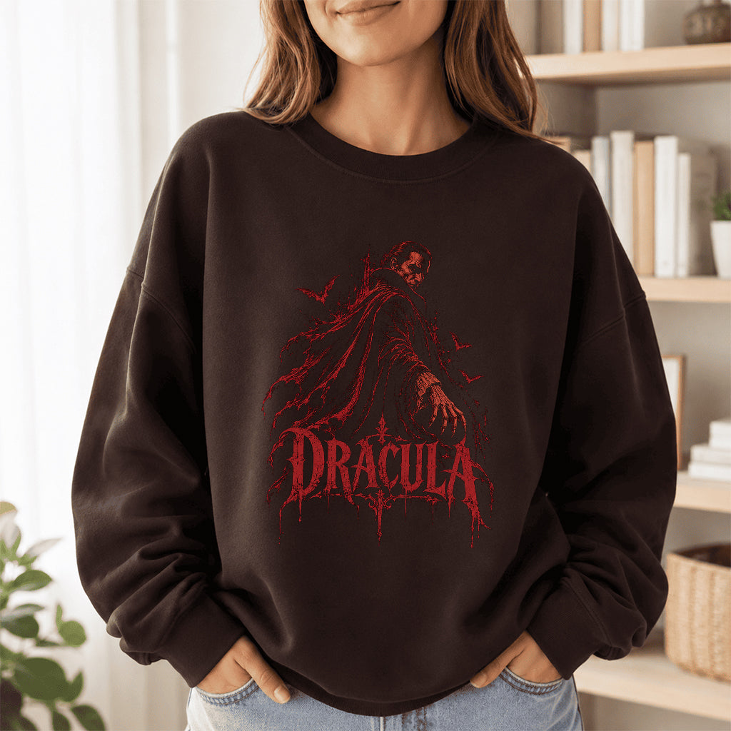 Dracula Vampire Gothic Crewneck Sweatshirt | Halloween Book Lover Gift Dark Chocolate