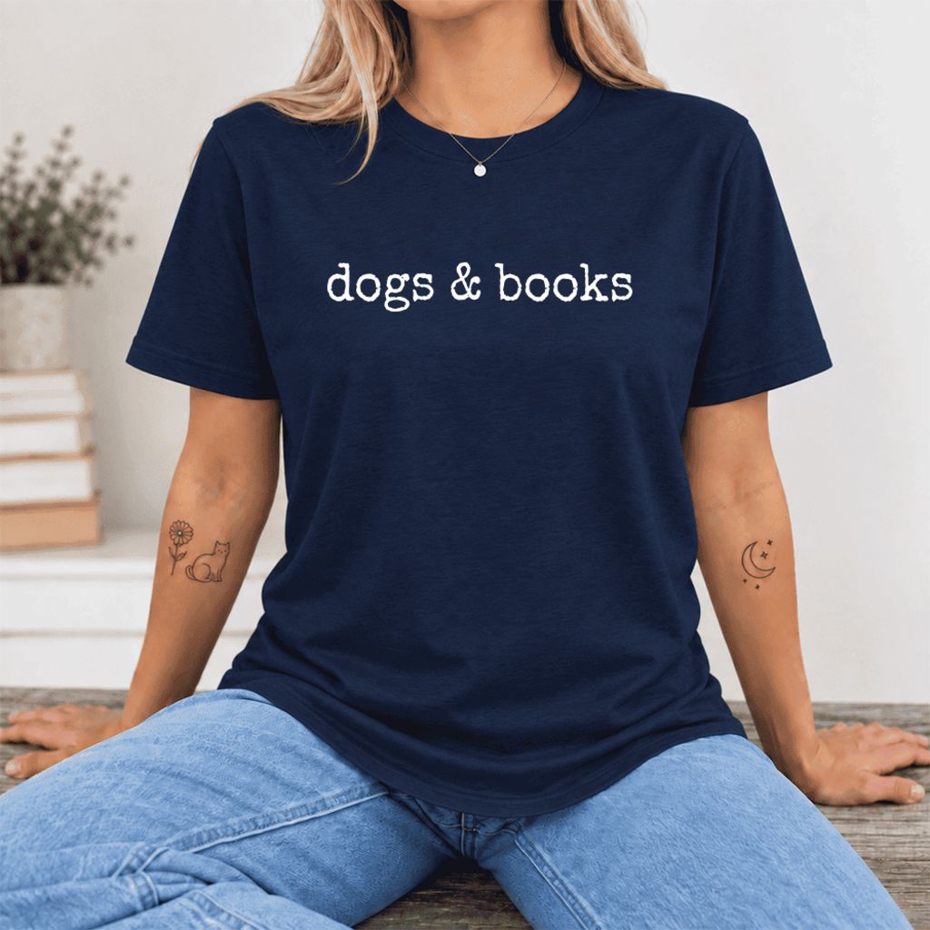 Dogs & Books Ultra-Soft Cotton T-Shirt | Dog Lover & Reader Gift Navy