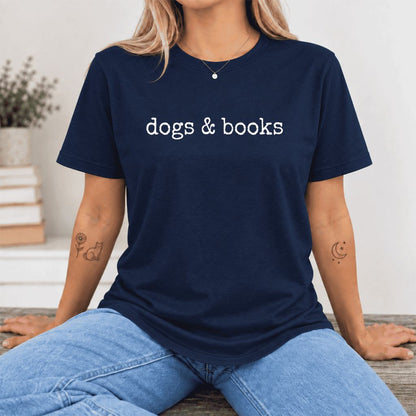 Dogs & Books Ultra-Soft Cotton T-Shirt | Dog Lover & Reader Gift Navy
