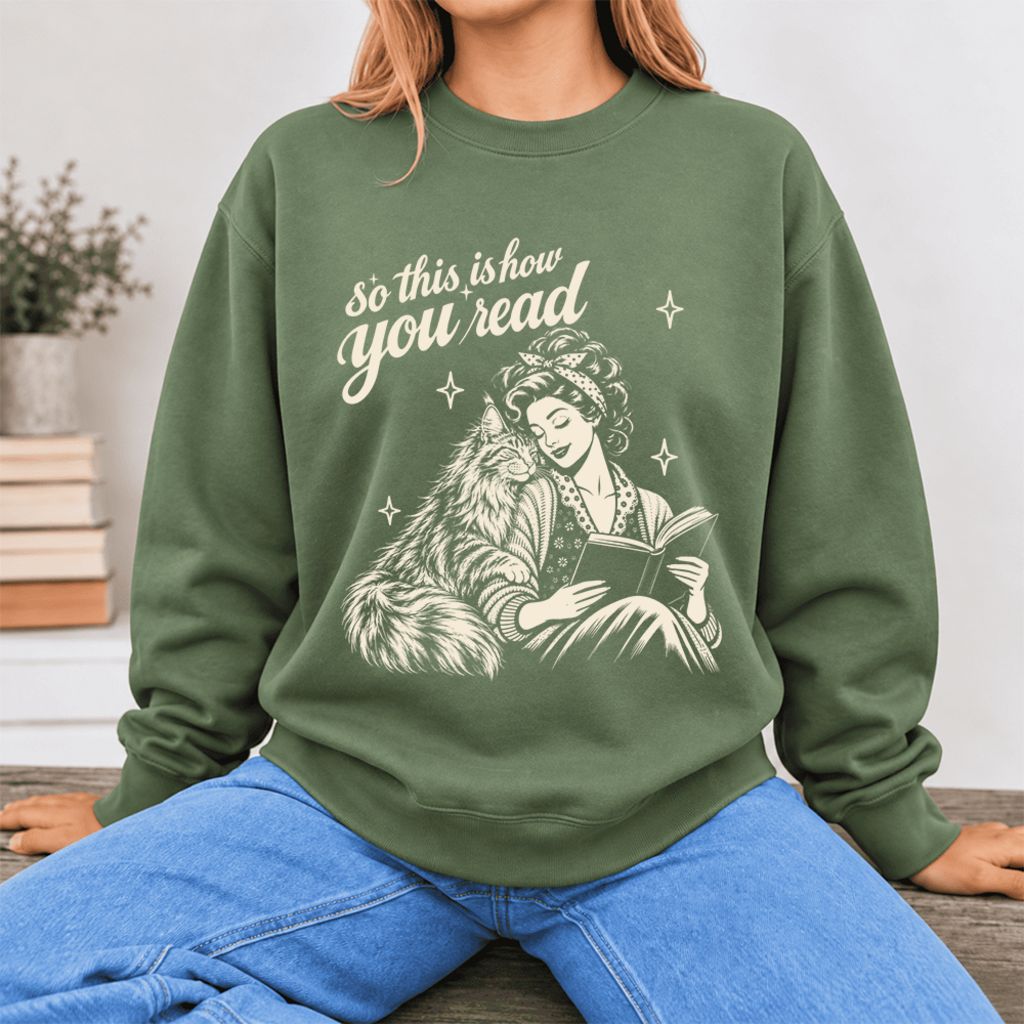 How You Read Maine Coon Softstyle Sweatshirt | Cozy Cat & Book Lover Gift Military Green