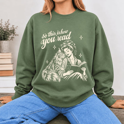 How You Read Maine Coon Softstyle Sweatshirt | Cozy Cat & Book Lover Gift Military Green