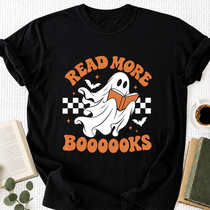 Read More Books Flying Ghost Printed T-Shirt | Halloween Book Lover Gift Black
