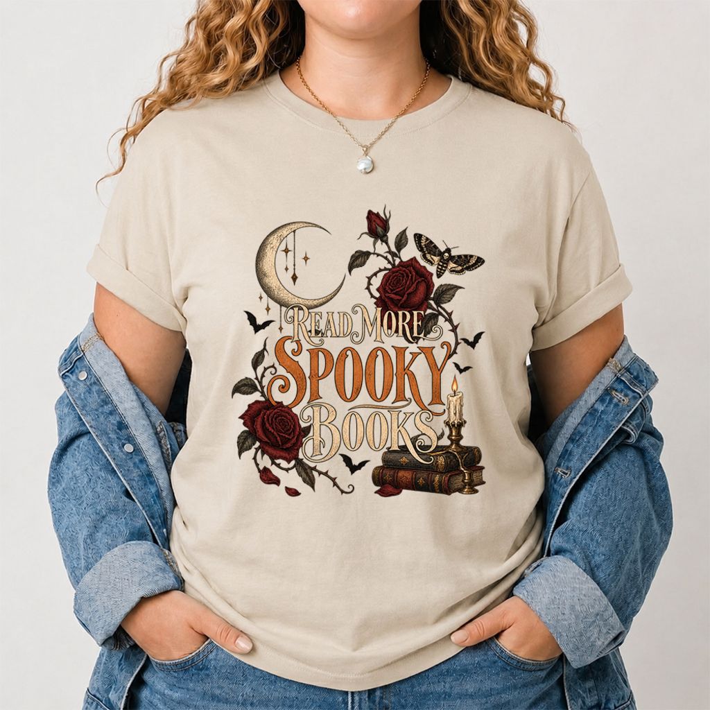 Read More Spooky Books Printed T-Shirt | Halloween Book Lover Gift Sand