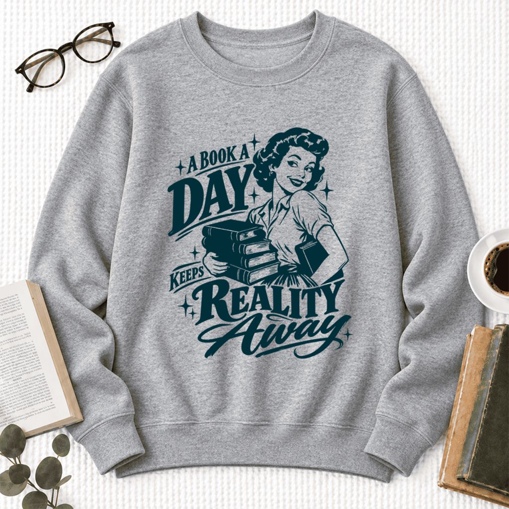 A Book A Day Keeps Reality Away Softstyle Sweatshirt | Cozy Book Lover Gift Sport Grey