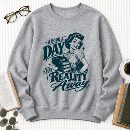 A Book A Day Keeps Reality Away Softstyle Sweatshirt | Cozy Book Lover Gift Sport Grey