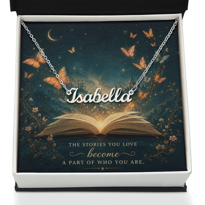 The Stories You Love Decorative Card And Custom Name Polished Stainless Steel Necklace With Box Book Lover Gift Font 1